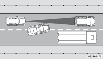 ACC- (ACC) bakke, eksempel Vognbaneskift ACC (ACC) vil muligvis kun registrere et køretøj, hvis det befinder sig i netop den vognbane, du kører i.