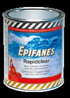 EPIFANES LAK RAPID CLEAR Hurtigtørrende halvblank 1-komponent lak, som bruges både inden- og udendørs. Der kan påføres 3-4 lag på en dag. Ekstra god vedhæftning på teak.