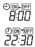 Den indstillede tid vises i displayet Med start timer er aggregatet i gang. Indstillede tid på OFF timer stopper aggregatet Med OFF timeren er aggregatet ikke igang.