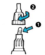 Læg straks kapslen i inhalatorens kammer (1).