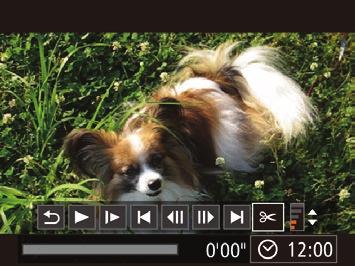 Redigering af film Du kan redigere film og fjerne unødvendige dele i starten eller slutningen. Vælg [ ]. Udfør trin - i "Visning" (= ), vælg [ ], og tryk på knappen [ ].