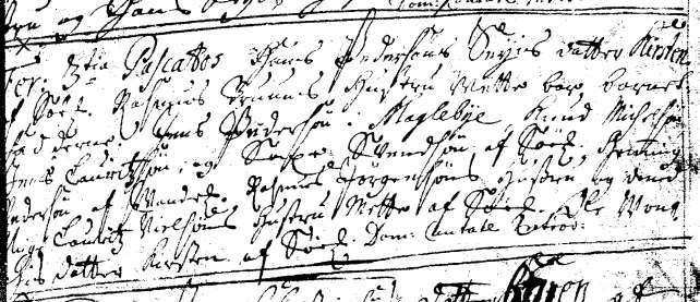 (1) Kirkebøger for Magleby sogn: 1711, 1.apr. døbt Hans Pedersen Seyes datter i Søemarke Kirsten. Rasmus Bruuns hustru Mette bar.