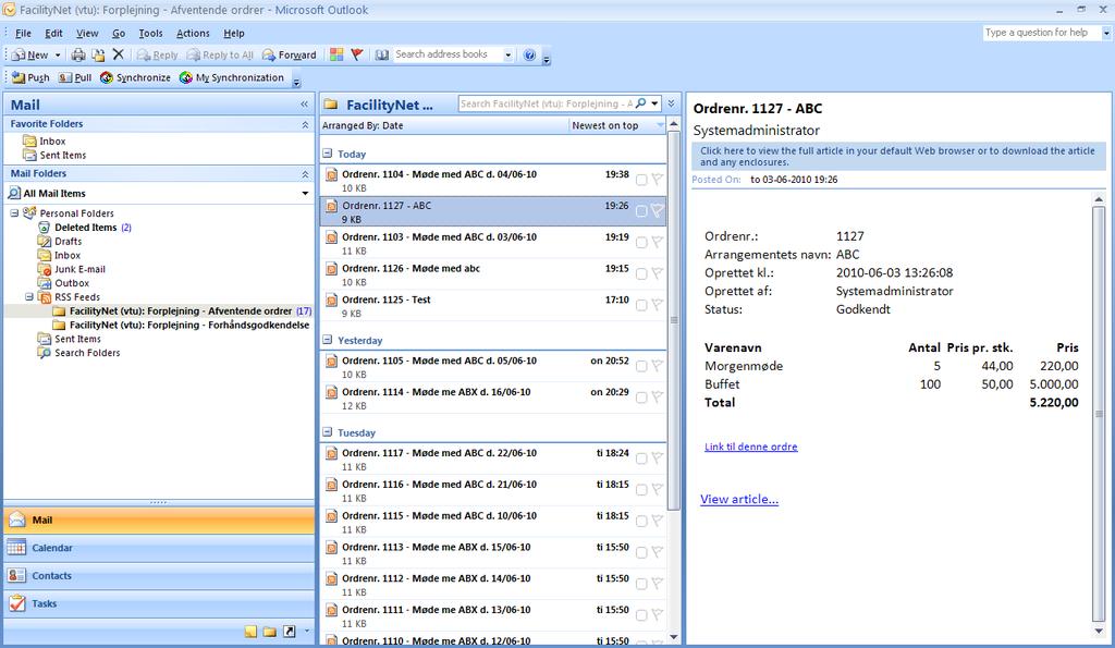 Version 0.01 Side 11 af 16 Anvend RSS-feed i Outlook 2010 Du kan anvende Outlook 2010 til at abonnere på dine RSS-ordre-feeds.