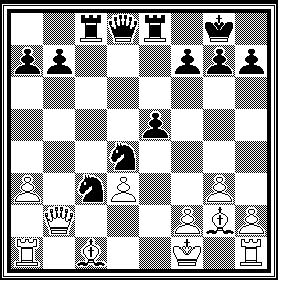 Rødovre I - Brøndbyvester I Henning Skov - Bent Kølvig Efter de indledende manøvrer (i Siciliansk i forhånd) 1. c4 e5 2. Sc3 Sf6 3. g3 Lb4 4.Lg2 0-0 5. e3 Te8 6. a3 (Sbd2) 6. - Lxc3! 7. Bbxc3 c6 8.