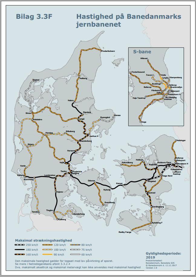 Der er behov for hurtigere og mere direkte forbindelser Den maksimale hastighed på de tre baner, der kører i Ringkøbing-Skjern Kommune, er 100 km/t, hvilket som vist i figur 1 nedenfor er blandt de