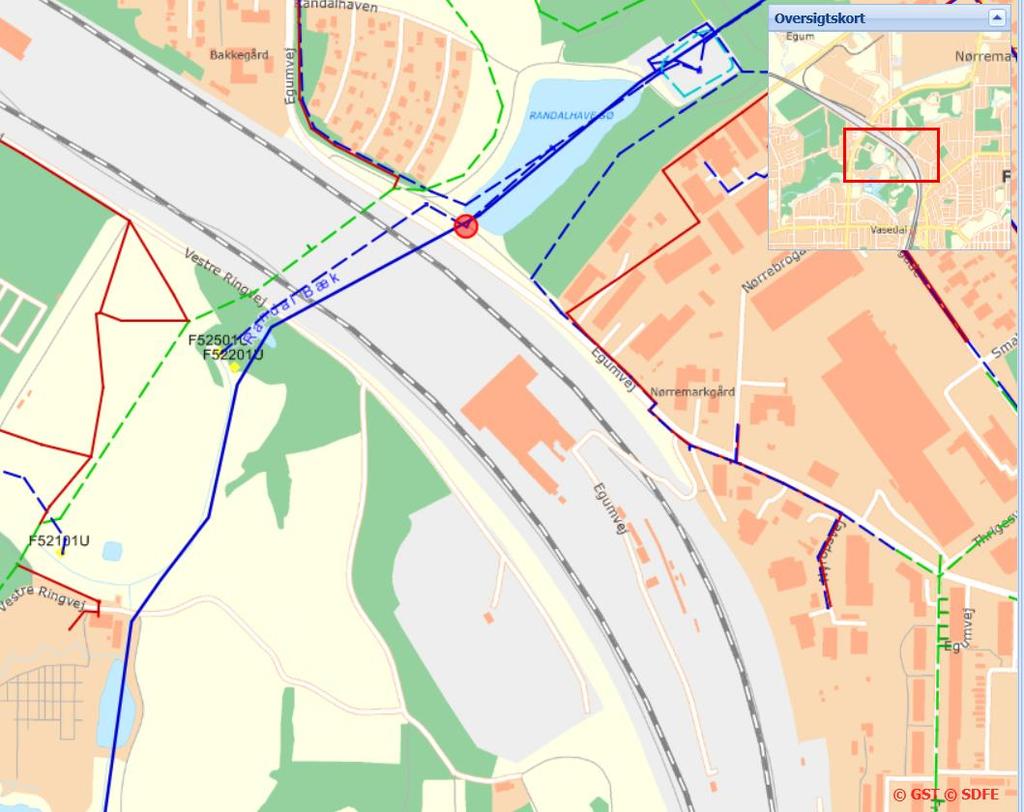 Eksempel 2 Dunhammersøen Randal bæk problematik: Både vandløb og spildevandsanlæg - Underføring under jernbane?