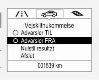 Systemnulstilling Indholdet i vejskilthukommelsen kan slettes i indstillingsmenuen på vejskiltassistentsiden ved at Nulstil og bekræfte ved at trykke på SET/CLR på blinklysarmen.