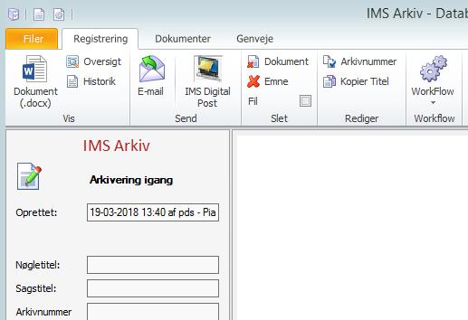 Afsendelse og arkivering direkte i IMS Arkiv Fra IMS Arkiv kan brugerne også sende breve direkte til Digital Post.