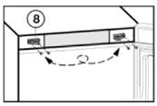 Med en skruetrækker afmonteres afdækningen (5) så langt som den kan indtil første stop. Lejebolten (3) bliver synlig. Træk lejebolten ud fra neden. Pres soft stop beslaget(4) mod døren.