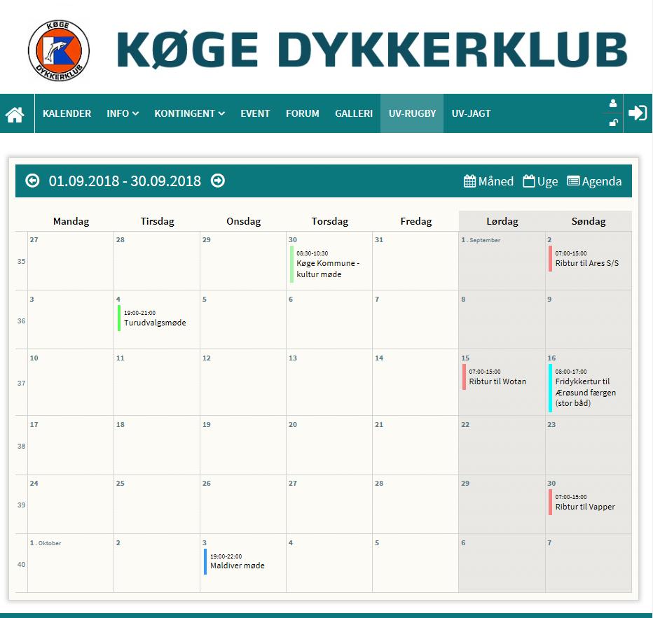 Kalenderen opdateres jævnligt på hjemmesiden TJEK der for arrangementer, dykkerture mm. Tilmelding til arrangementer på: www.koegedykkerklub.