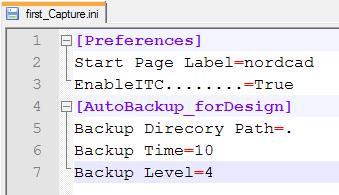 ini filen kan tilrettes i direktoriet %CDS_SITE%\OrCAD_Capture\ I first_capture.ini angiver administratoren virksomhedens anbefalinger til opsætninger, brugeren kan herefter ændre disse opsætninger.