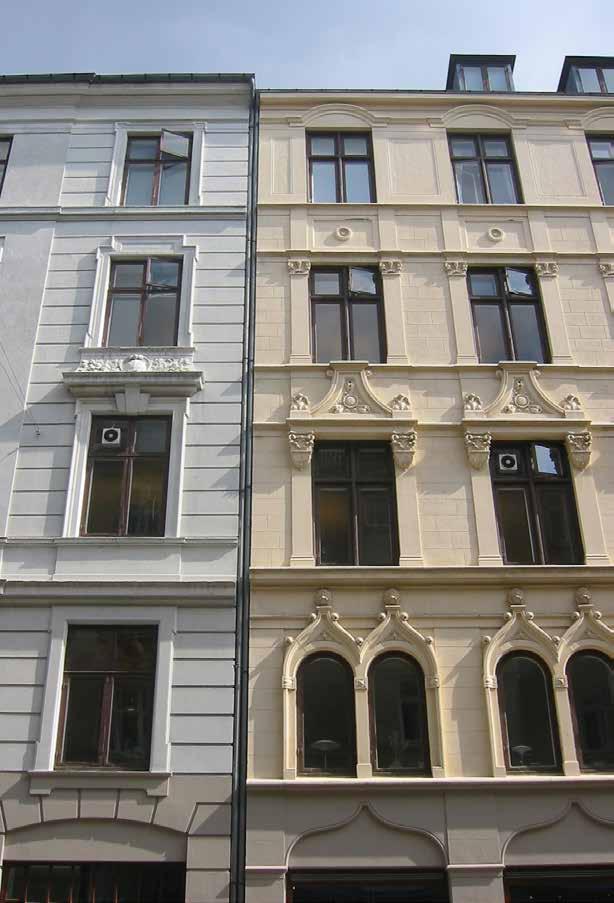 36 Bevaringsværdige bygninger Facader, facadedekorationer, fundamenter og udvendige trapper Pudsede facader bliver almindelige i dansk
