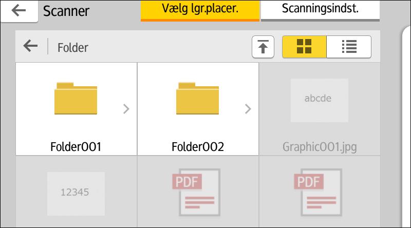 5. Print Lagring af scannede data på en lagerenhed 1. Tryk på [Home]-ikonet ( ) nederst på skærmen. 2. Tryk på ikonet for [Print/Scan (Memory Storage Device)]. 3. Tryk på [Scan til lagerenhed]. 4.