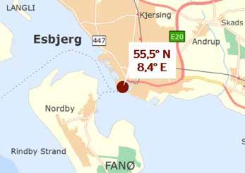 Esbjerg Havn 7 Vandstand [cm] 371 391 404 Stationsnummer: DMI 25149/25147; KDI 6401/6403 Måleperiode: 01.01.1874-01.03.2017 Datalængden: 143 år Afskæringsniveau [cm]: 305 Detrending faktor ift.