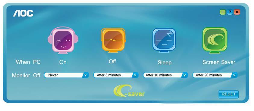 e-saver Velkommen til AOC e-saver software til styring af skærmens strømforbrug!