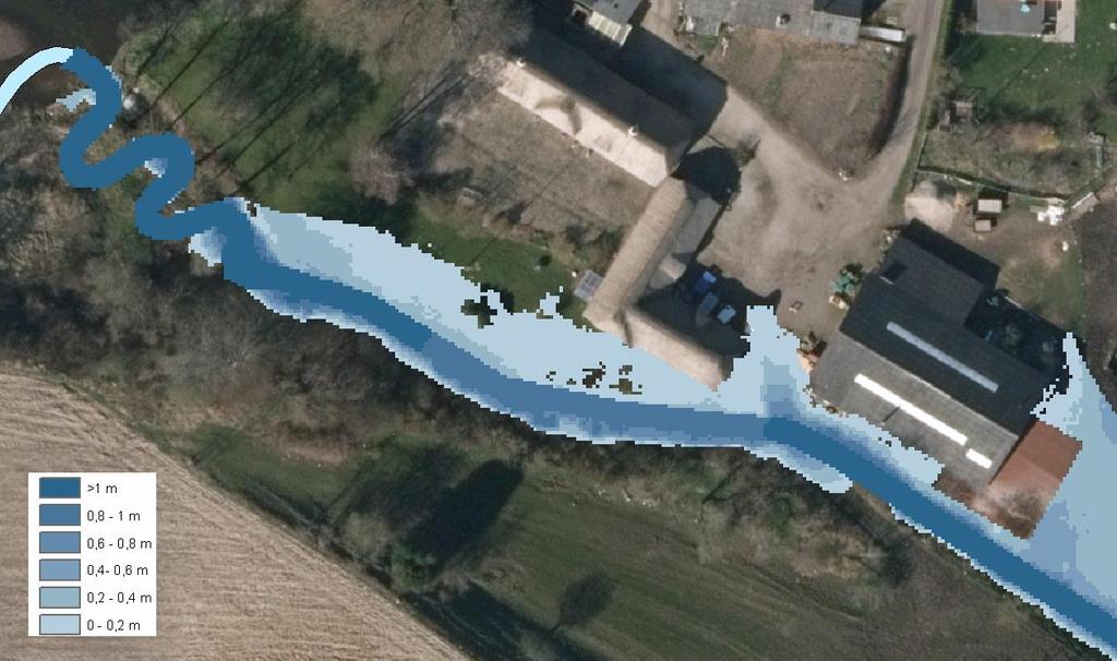 Detailprojektering Fillerup møller Odder Kommune Figur 5-19: Oversvømmelseskortlægning før terrænregulering i haven ved Kongshusvej 151.