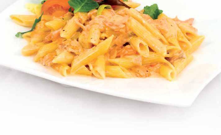 Pasta 20. Penne al Pollo... 119,- Skråtskårne pasta med stegt kyllingefilet i strimler, bacon, madagaskarpeber, friske tomater, champignon og peberfrugt.