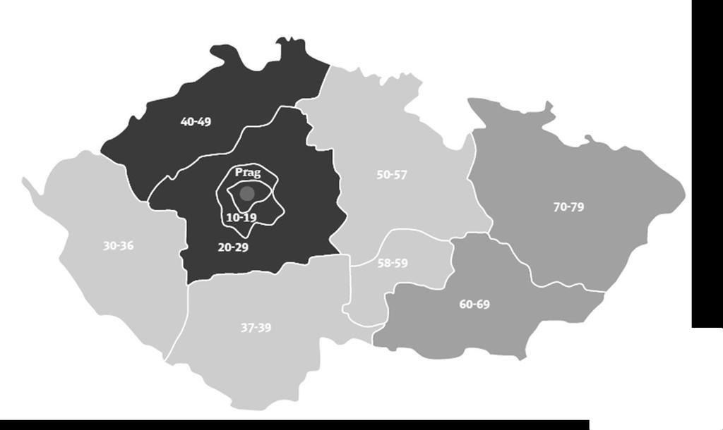 Tjekkisk Vejskat Gældende pr. 1. januar 2015 Tjekkiet Destination Zone 1 Postnr.: 10-29, 40-49 S+J 22,00 6,60 3,10 378 Zone 2 Postnr.