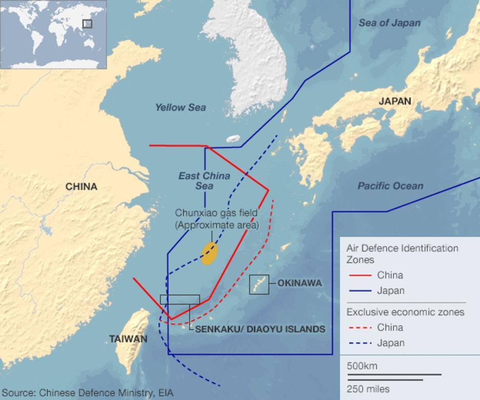 Kort 5, Japans og Kinas ADIZ. Kilde BBC 28 November 2013, http://www.bbc.