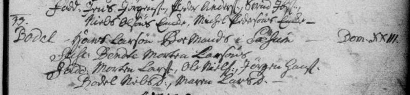 Sognefoged H. [Hans] Ls. [Larsens] Datter Bodil paa Gaarden Pudebjerg i Søsum, som den 17-1- 1795 fødte ham Datteren Johanne, død 1 Aar 2 Md. gl. Jørgen, f. 3-11-1796 se Gaarden Selvlyst -, Rasmus, f.