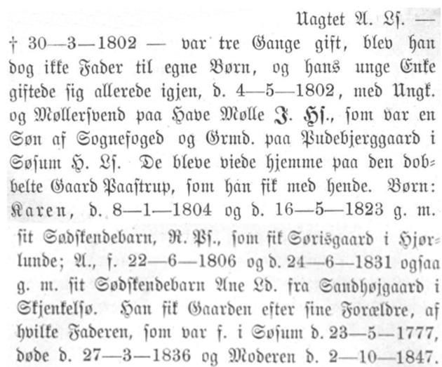 Jens Hansen 1777 Udklip side 345-346 fra Hjørlunde Sogns Historie af C. Carstensen 1878 Øster Paastrup: Omskrevet: Uagtet A. [Anders] Ls.