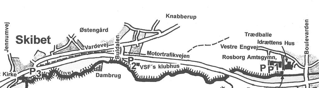 Parkering P5: 'Meyer-stykket' Fra Vejle køres ad motortrafikvejen mod Billund. Lige efter Skibet Kirke (på venstre hånd) drejes til venstre ad Skibetvejen.
