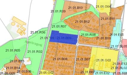 2.0.B09 For tæt-lav bolig gælder max. bebyggelsesprocent på 0% for den enkelte ejendom. Boligområde Fastlægges ved lokalplanlægning Specifik Blandet boligområde Min. 2 p-pladser pr.