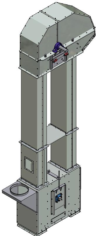 Elevatorforlængere Elevatorforlængeren med inspektionslem skal monteres i en højde, så der senere er plads til samling af bånd og montering af kopperne, da disse opgaver foregår gennem