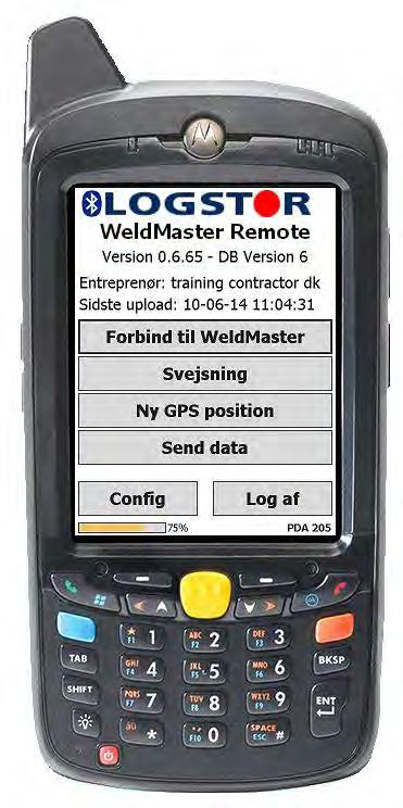 5.2.0.3 WeldMaster Instruktioner - PDA Startmenu Ved at starte PDA en op og logge på fremkommer startmenuen. 1.