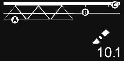 Hvis Bommen vises som en udfyldt hvid blok, er Master kontrollen ON, og hvis blokken er tom (som vist), er Master kontrollen OFF. (E) ON/OFF En bjælke, der viser om bomsektionen er ON eller OFF.