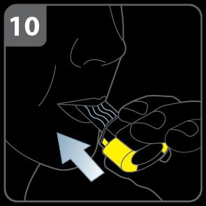 Bemærk: Når du tager en indånding gennem inhalatoren, roterer kapslen rundt i kammeret, og du bør høre en snurrende lyd.