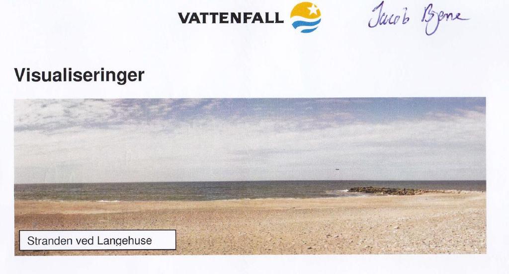 Vattenfalls visualisering set fra stranden ved Langerhuse afstand 4 km.