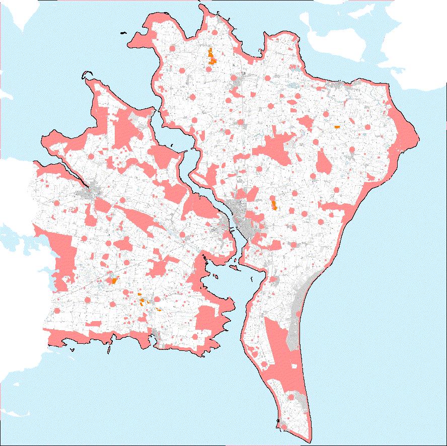 Orange områder Konkrete vurderinger fra øvrige myndigheder I det følgende illustreres det enkelte tema under forbudszonerne (lyserøde områder).