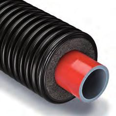 Flexalen 600 TM enkelt rørsystem med oxygen barrierer n Flexibelt, præisoleret rørsystem med et medierør til opvarmning Tæt svejst vandbarriere mellem korrugeret udvendige kappe og Polyolefine