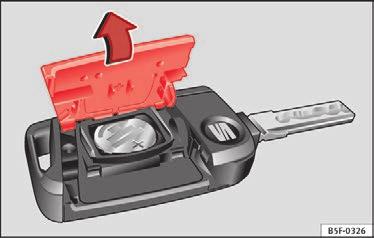 Oplåsning og låsning Med fjernbetjeningen kan du på afstand låse bilen op og låse den. Nøglekammen klappes ud ved at trykke på knappen 4 Fig. 133 på nøglen med fjernbetjening. Oplåsning af bilen Fig.