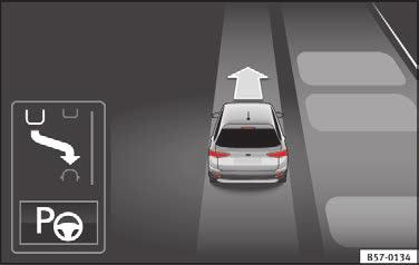 211 I kombiinstrumentets display: minimeret visning af parkeringsassistentens visualisering Valg af parkeringsmåde med parkeringsassistent med forudgående kørsel forbi parkeringsbås Når