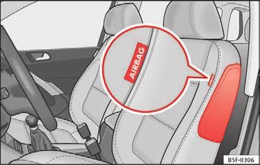 Sideairbags* Fig. 20 Sideairbag i førersæde Generelt Sideairbagsystemet giver som supplement til sikkerhedsselerne en ekstra beskyttelse af overkroppen ved kraftige sidekollisioner.