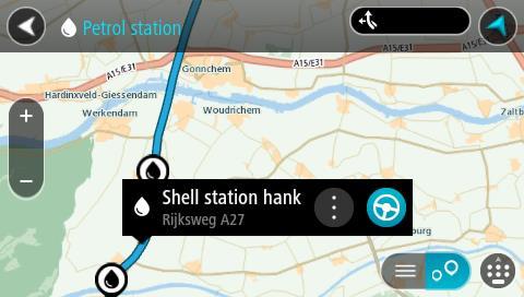 Der åbnes en genvejsmenu på kortet, som viser navnet på benzinstationen. 4. Vælg Kør.
