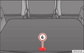 188 4 : Sådan holdes det bageste opbevaringsrum åbent: Lukning af opbevaringsrum: Handling Træk den bageste del af bagagerumsbunden op ved hjælp af grebet.