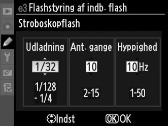 Manuel Vælg et flashniveau mellem Fuld og 1/128 ( 1 /128 af fuld styrke). Ved fuld styrke har den indbyggede flash et ledetal på 12 (m, ISO 100, 20 C).