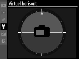 Virtuel horisont Knappen G B opsætningsmenu Få vist en virtuel horisont baseret på information fra kameraets tiltsensor. Referencelinjen vises i grønt, når kameraet er plant.