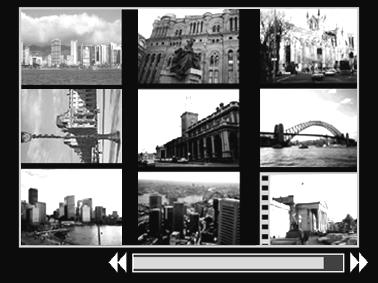Valgt billede Film Skift mellem sæt på ni billeder Hvis du trykker zoomknappen mod under indeksafspilning, vises Jumplinjen, og du kan skifte mellem sæt på