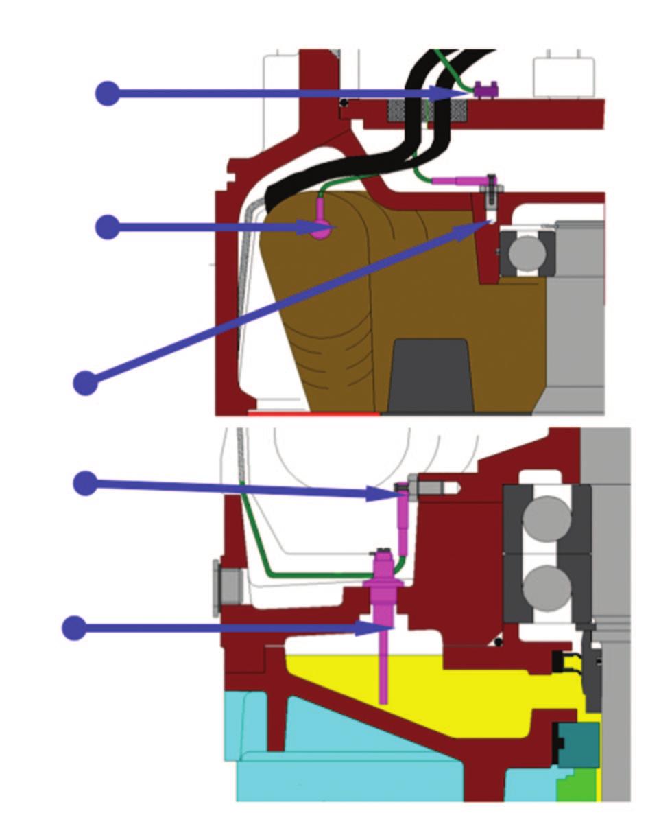 Motor beskyttelse MOTOR BESYTTELSE A B A. Fugt føler Alle PXFLOW pumper er udstyret med to fugtfølere, en af dem er dobbelt virkende, der er forbundet i en serie kobling.