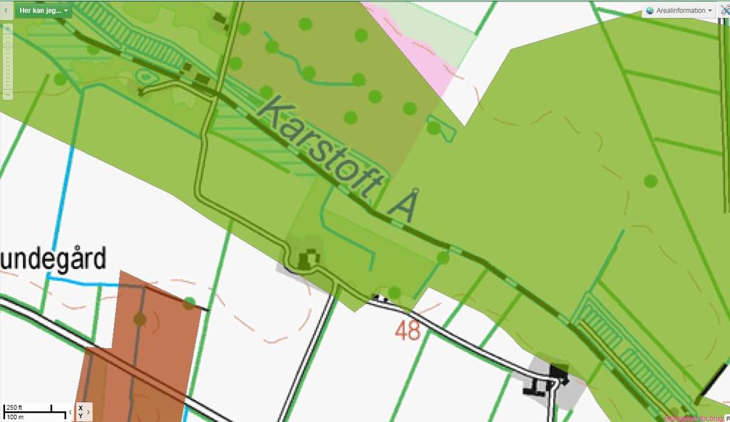 2.7. Okkerbelastning 2.7.1 Okkerpotentielle områder Området langs vandløbsstrækningen er ifølge miljøportalen klassificeret som klasse IV - ingen risiko for okkerudledning (se figur 2.7.1). Figur 2.7.1: Kort over okkepotentielle områder ved Risbjerg Dambrug.