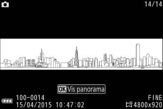 Visning af panoramabilleder Du kan få vist panoramabillederne ved at trykke på J under fuldskærmsvisning af et panoramabillede (0 28).