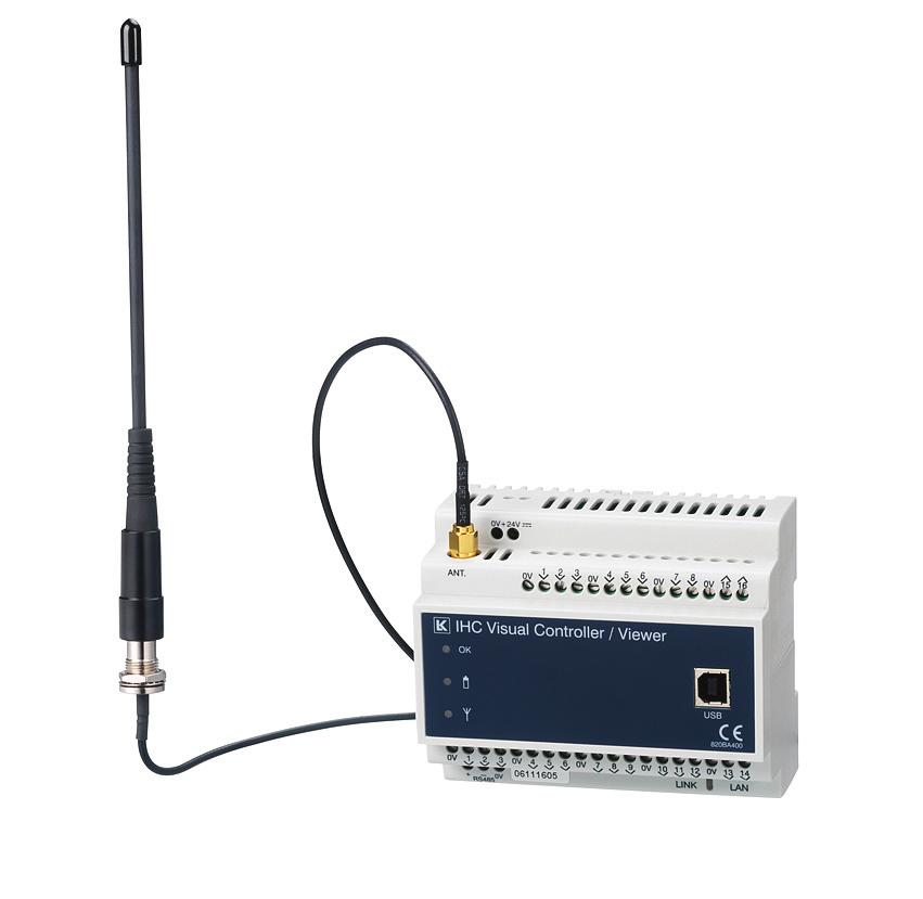 LK IHC Control Radiokommunikation direkte til IHC Wirelesssendere og -modtagere 24 V dc USB-port Vigtigt: Installér softwaren, før du tilslutter USB-stikket Til LK IHC SMS-Modem LAN-netværksport