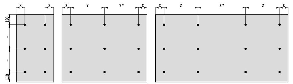 byggehøjde 2000 mm *= ved ulige antal elementer placeres mod højre *= ved ulige antal elementer placeres mod højre x x x Y Y* x x z z*
