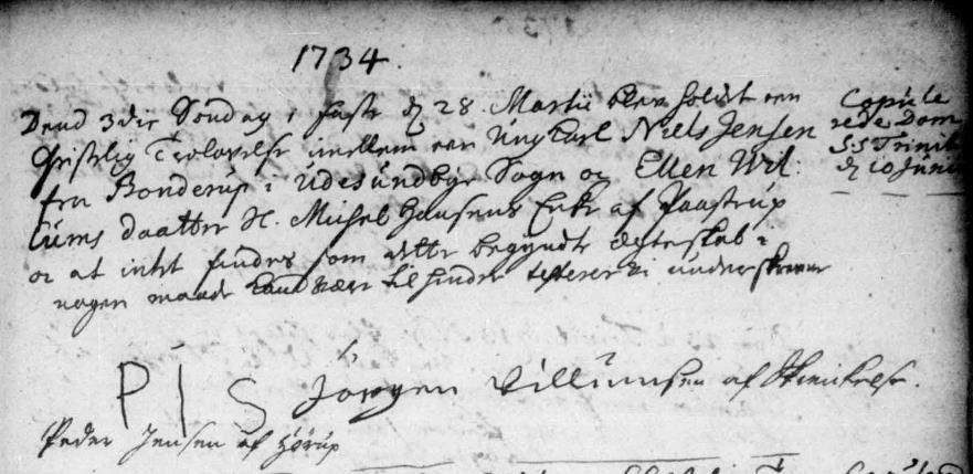 EB Jørlunde (Frederiksborg) 1729-1799, 1733 op 87 Michel begravet 23/10 Fredagen d 23. Oct: blev Michel Hansen af Paastrup begraven 46 Aar, 4 Maaned.
