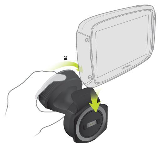 Læs instruktionerne om placering af enheden, før du monterer din TomTom Rider. Hvis kassen indeholder en bilholder, installeres TomTom Rider ved at gøre følgende: 1.