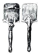Fodfolksspade M.1870. Fra Kilde 6. Øksehakke M.1890. Fra Kilde 6. Sidevåben blev almindeligvis båret i sværdtasken, der hang i livremmens venstre side, fastgjort hertil med en knap.
